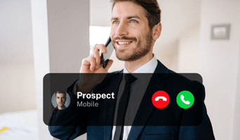 A man calling on the phone over laid with an image of the caller ID identifying him as a prospect