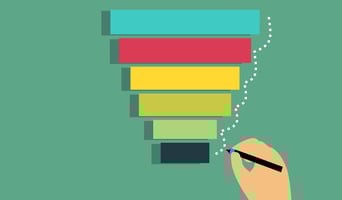 graphic of a funnel with different colored layers and a pencil tracking down the funnel